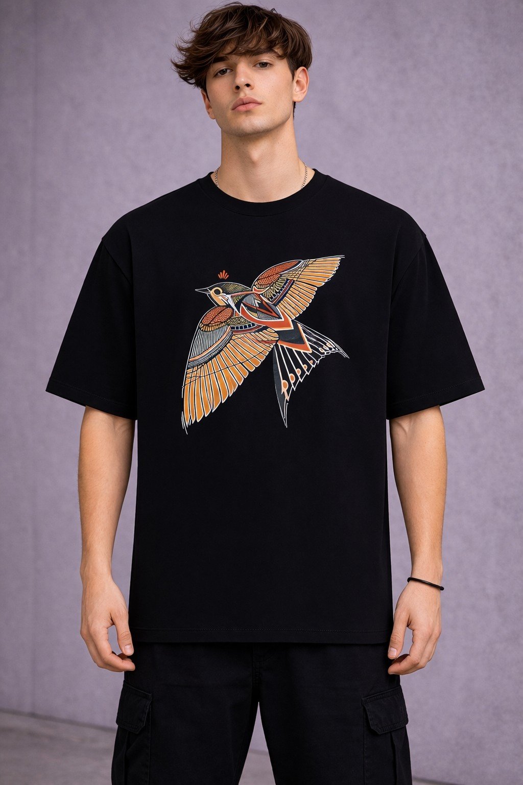 Men's Oversized Black Egyptian Falcon Graphic T-shirt