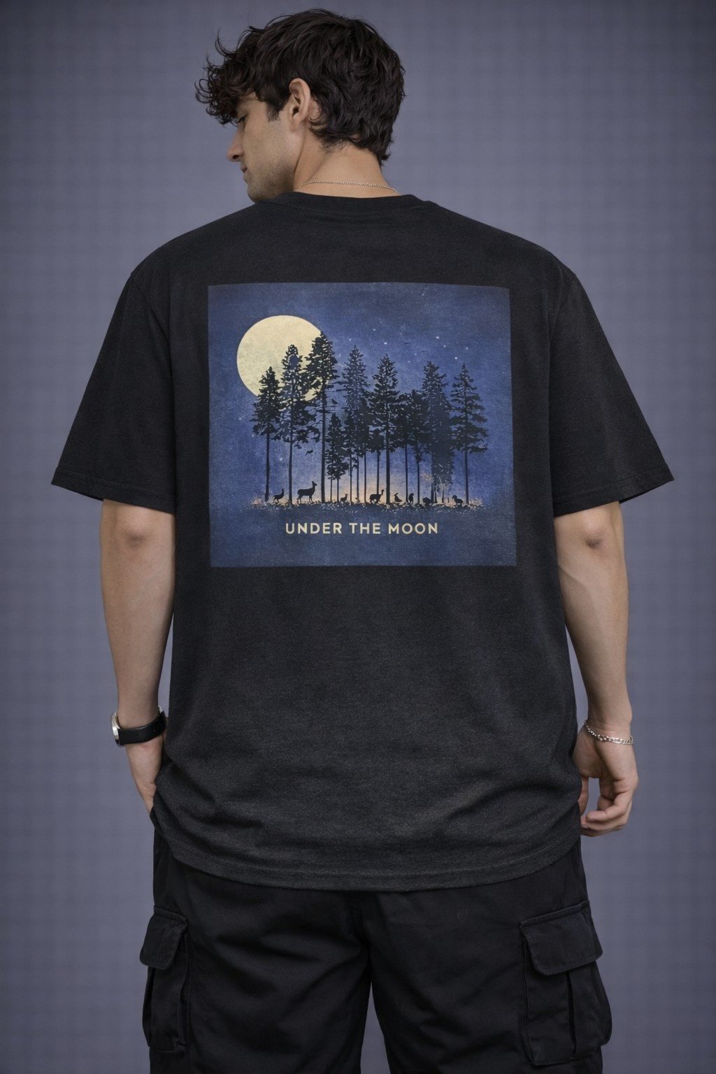 Men's Regular Fit Under The Moon Forest Graphic T-Shirt