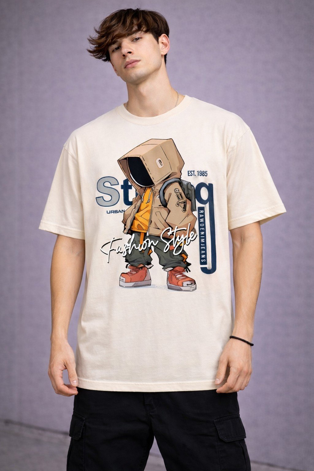 Men's Oversized Off-White Urban Street Graphic T-shirt