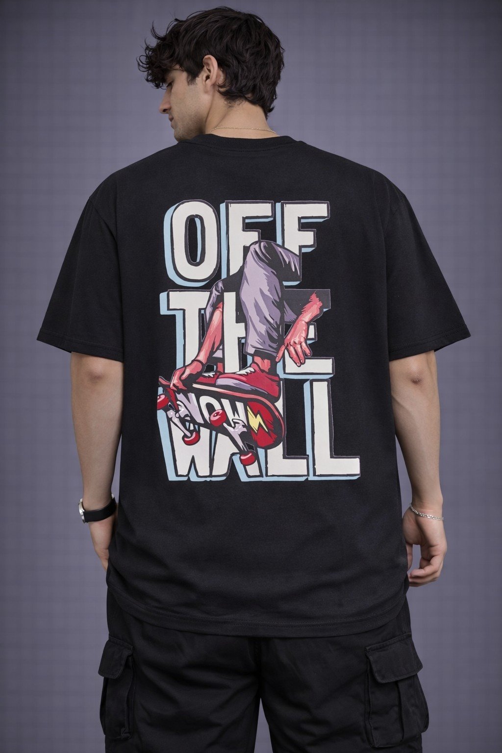 Men's Oversized Black Skate Off The Wall Graphic T-shirt
