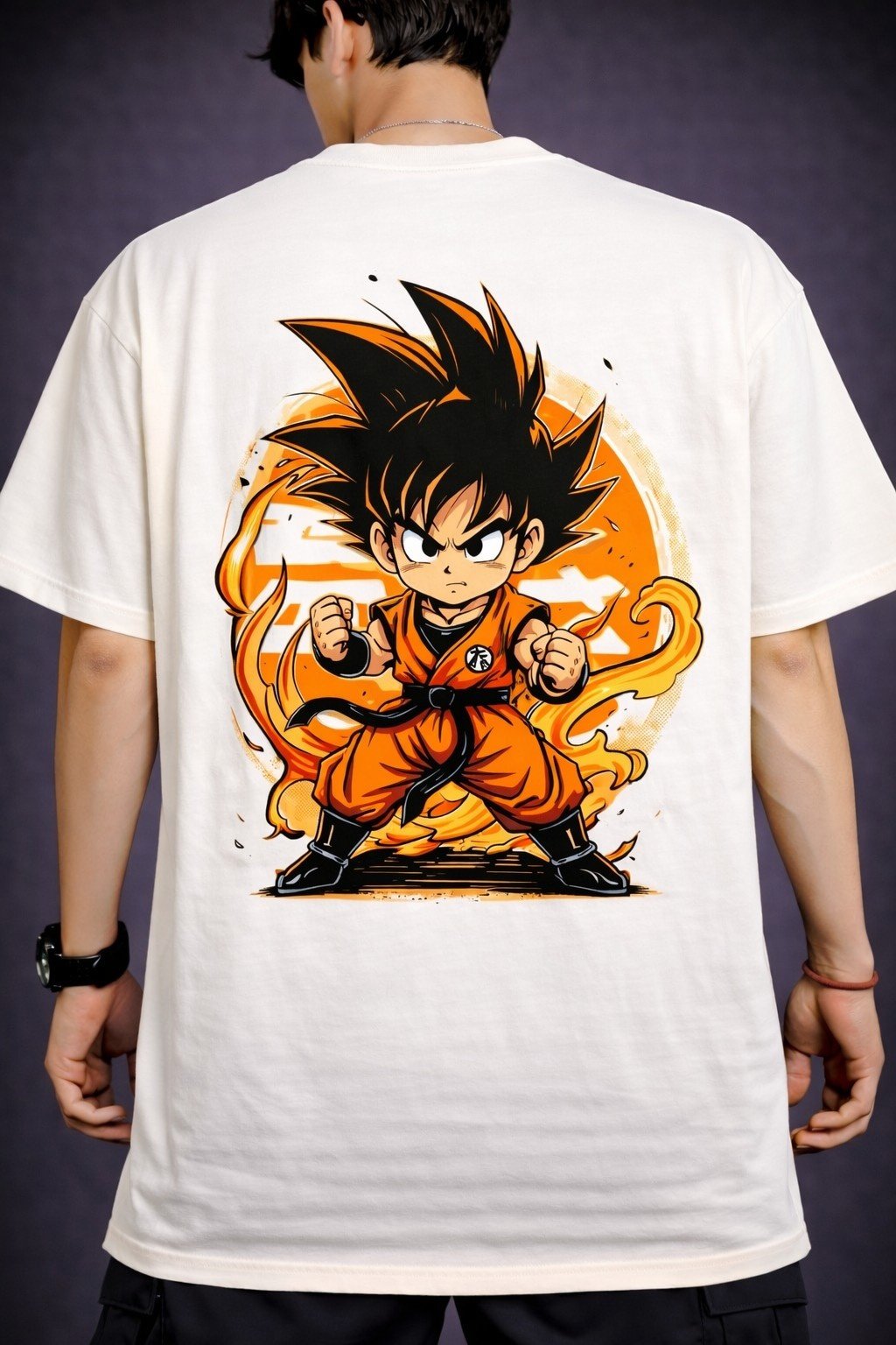 Men's Oversized Off-White Anime Fighter Graphic T-shirt