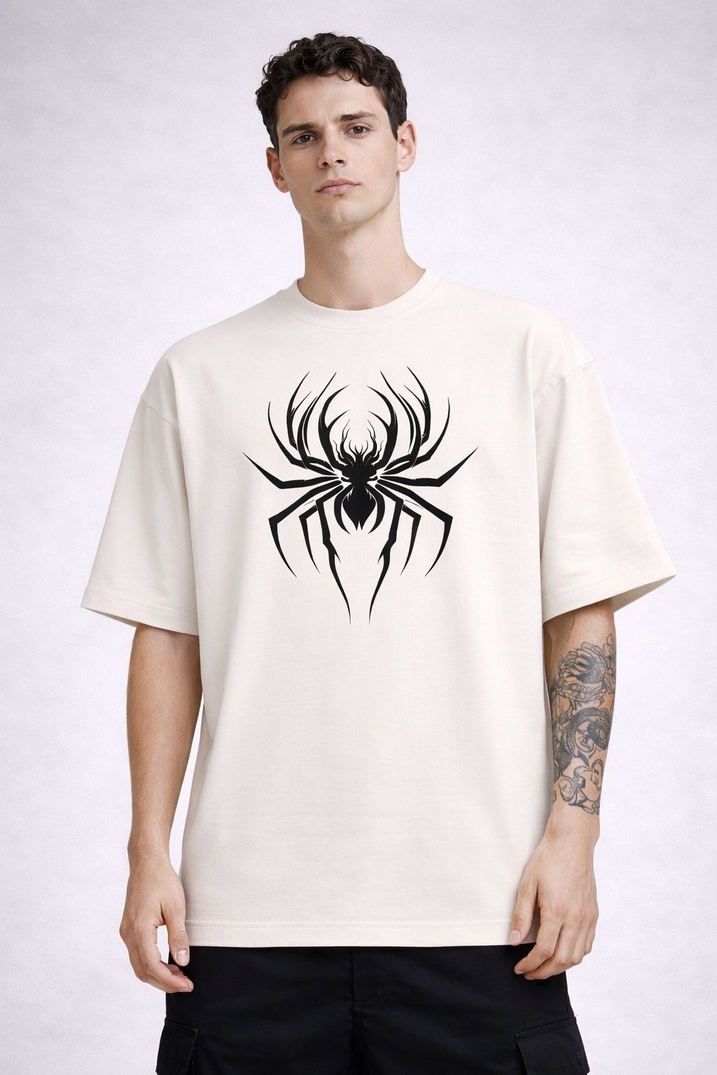 Men's Oversized Off White Spider Graphic T-shirt