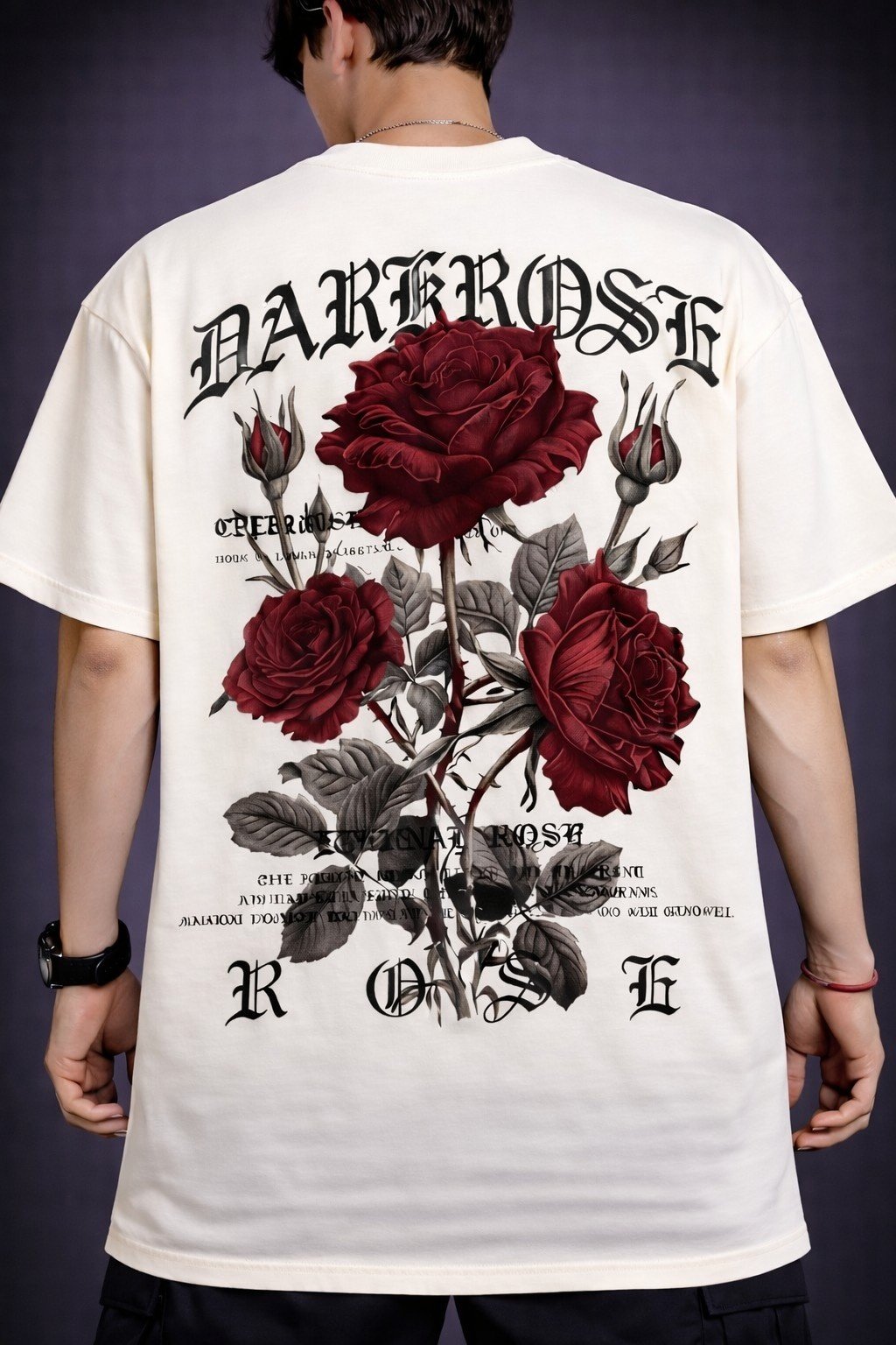 Men's Oversized Off-White Dark Rose Graphic T-shirt