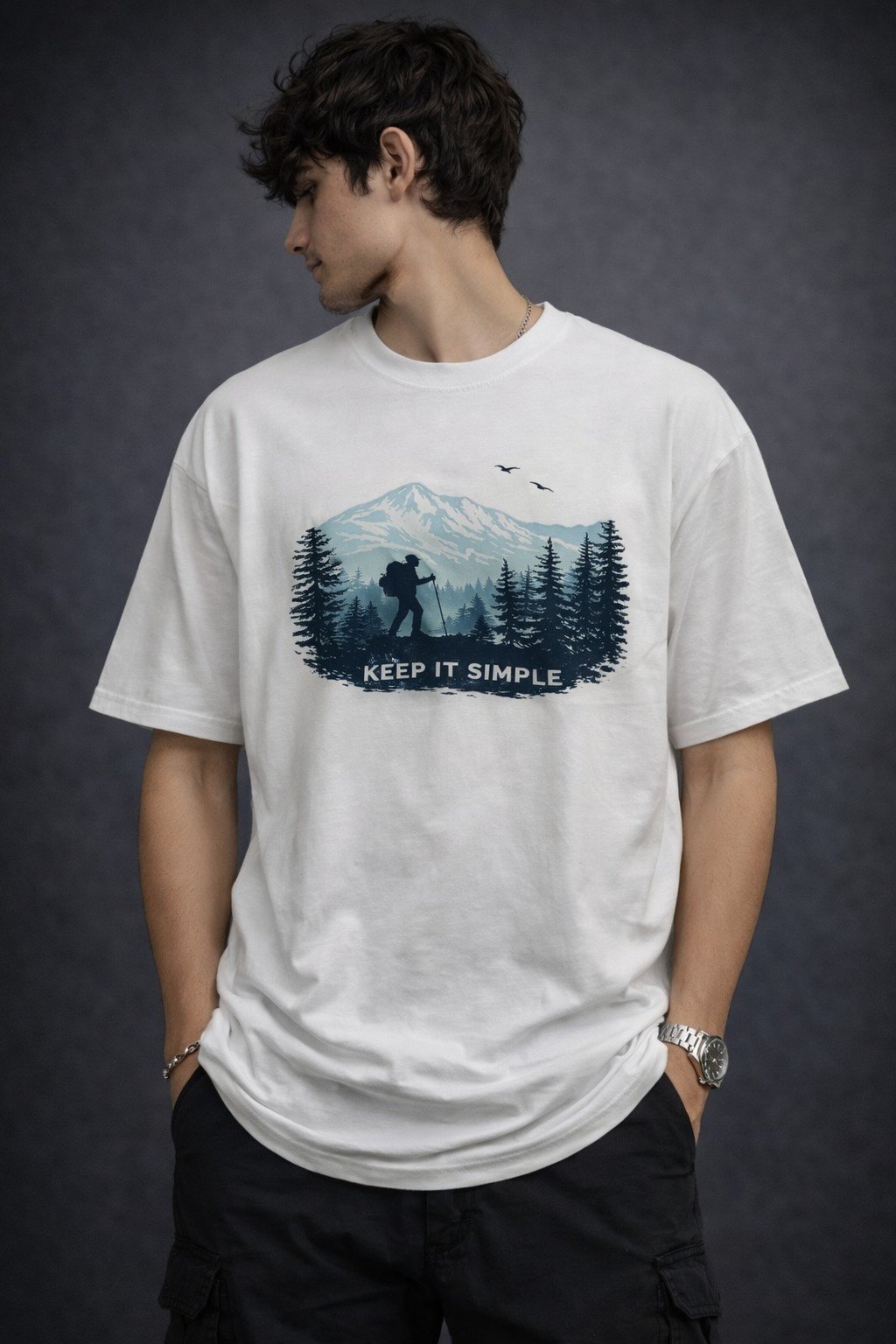 Men's Regular Fit Keep It Simple Mountain Graphic T-Shirt