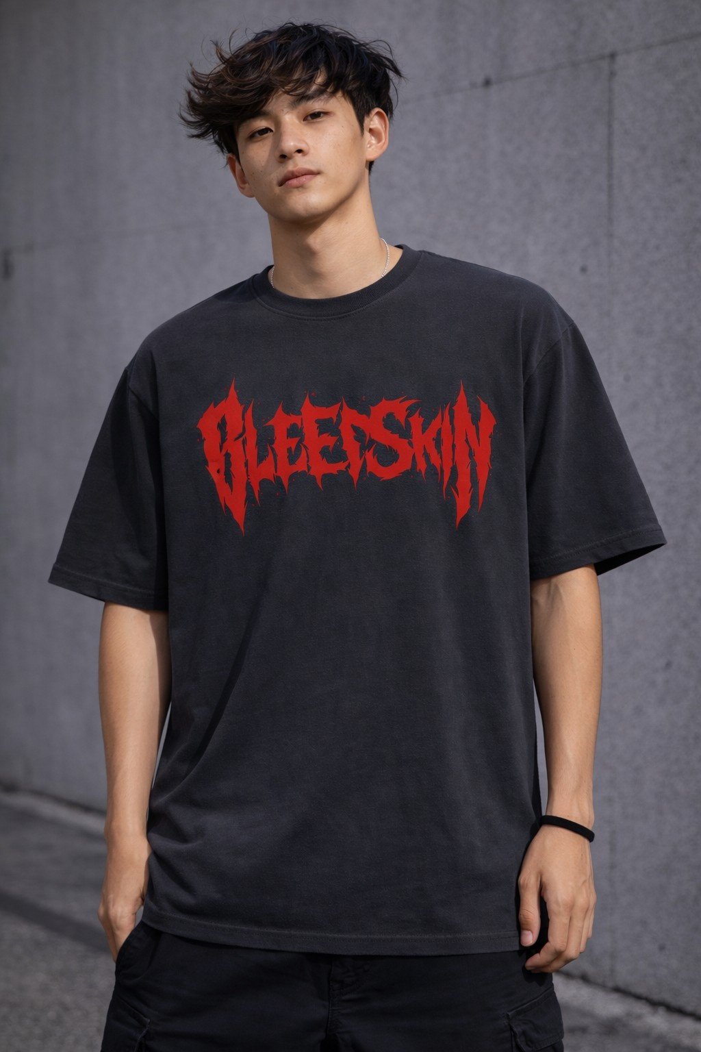 Men's Oversized Charcoal Bleed Skin Graphic T-shirt