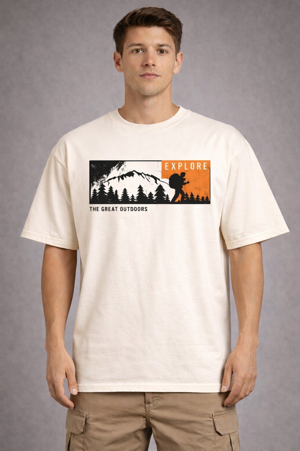Men's Oversized Off-White Explore Outdoor Graphic T-shirt