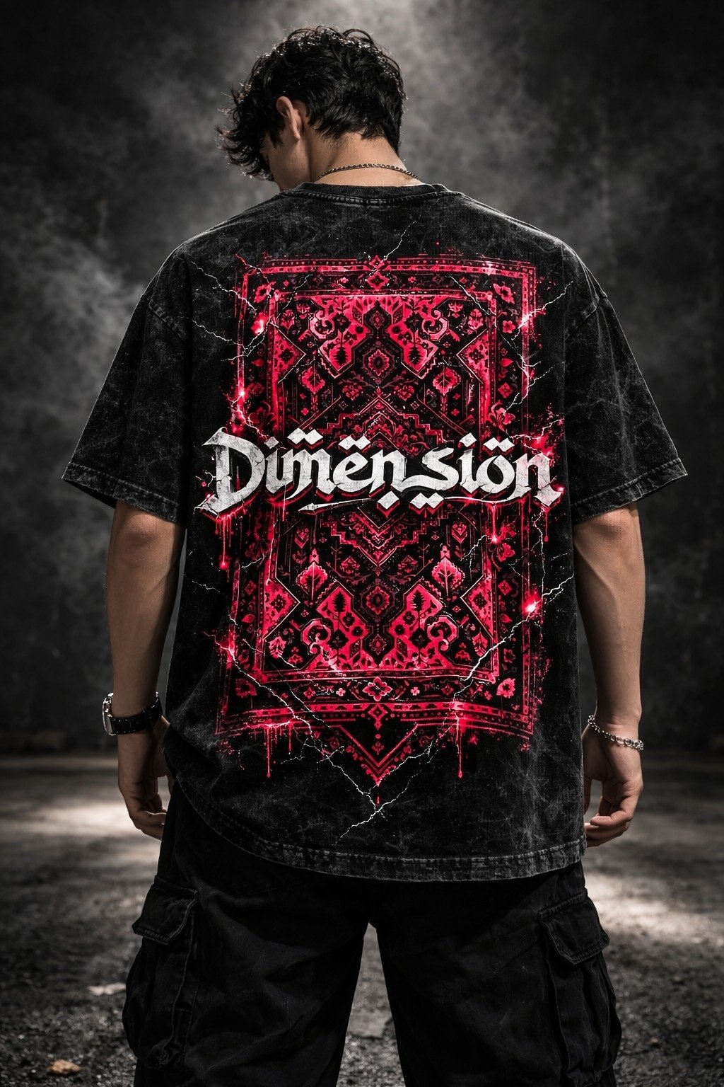 Men's Acid Wash T-shirt Crimson Dimension Graphic