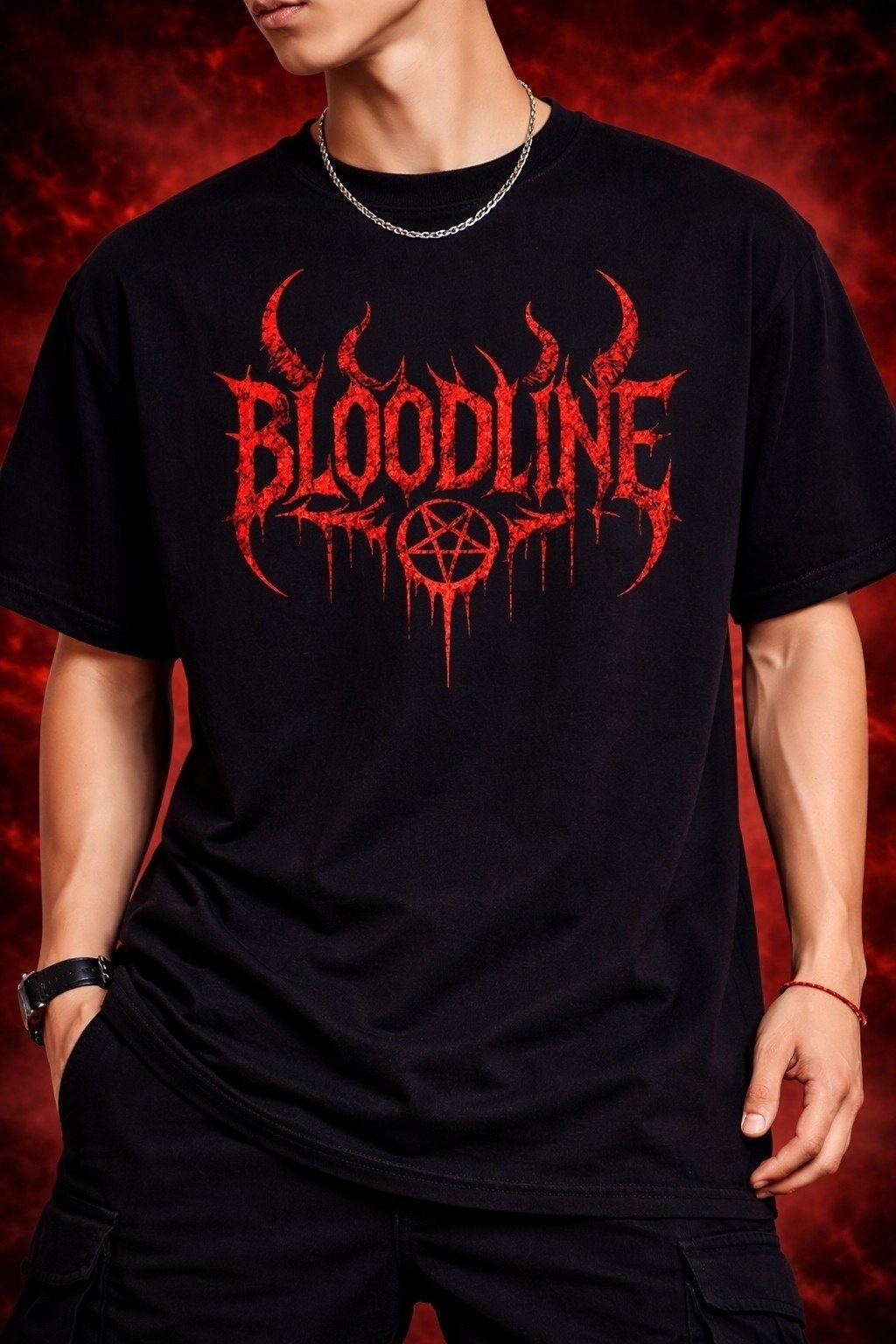 Men's Oversized Black Bloodline Gothic Graphic T-shirt