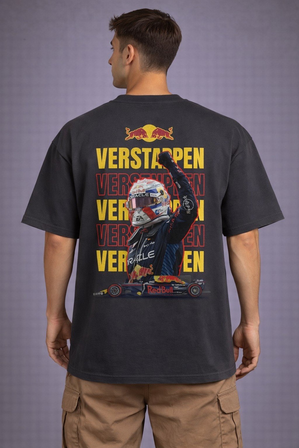 Men's Oversized Black Verstappen F1 Racing Graphic T-shirt