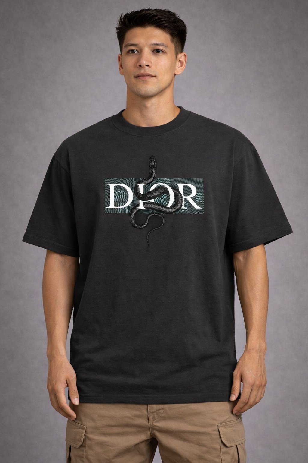 Men's Oversized Black Snake Dior Graphic T-shirt