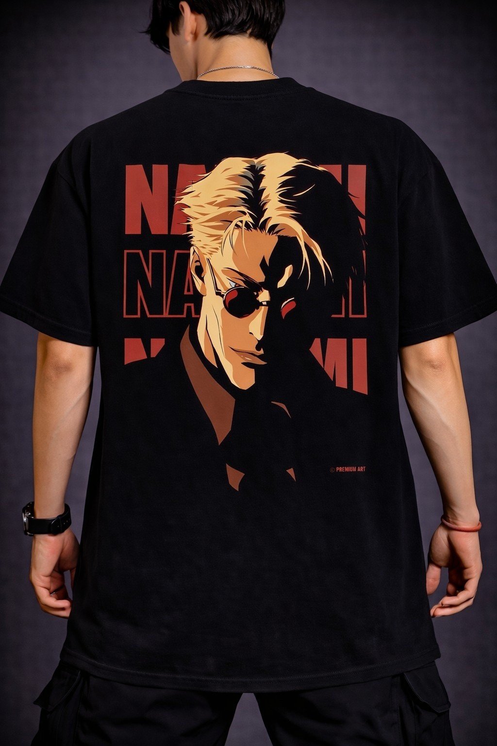 Men's Oversized Black Minimal Anime Villain Graphic T-shirt