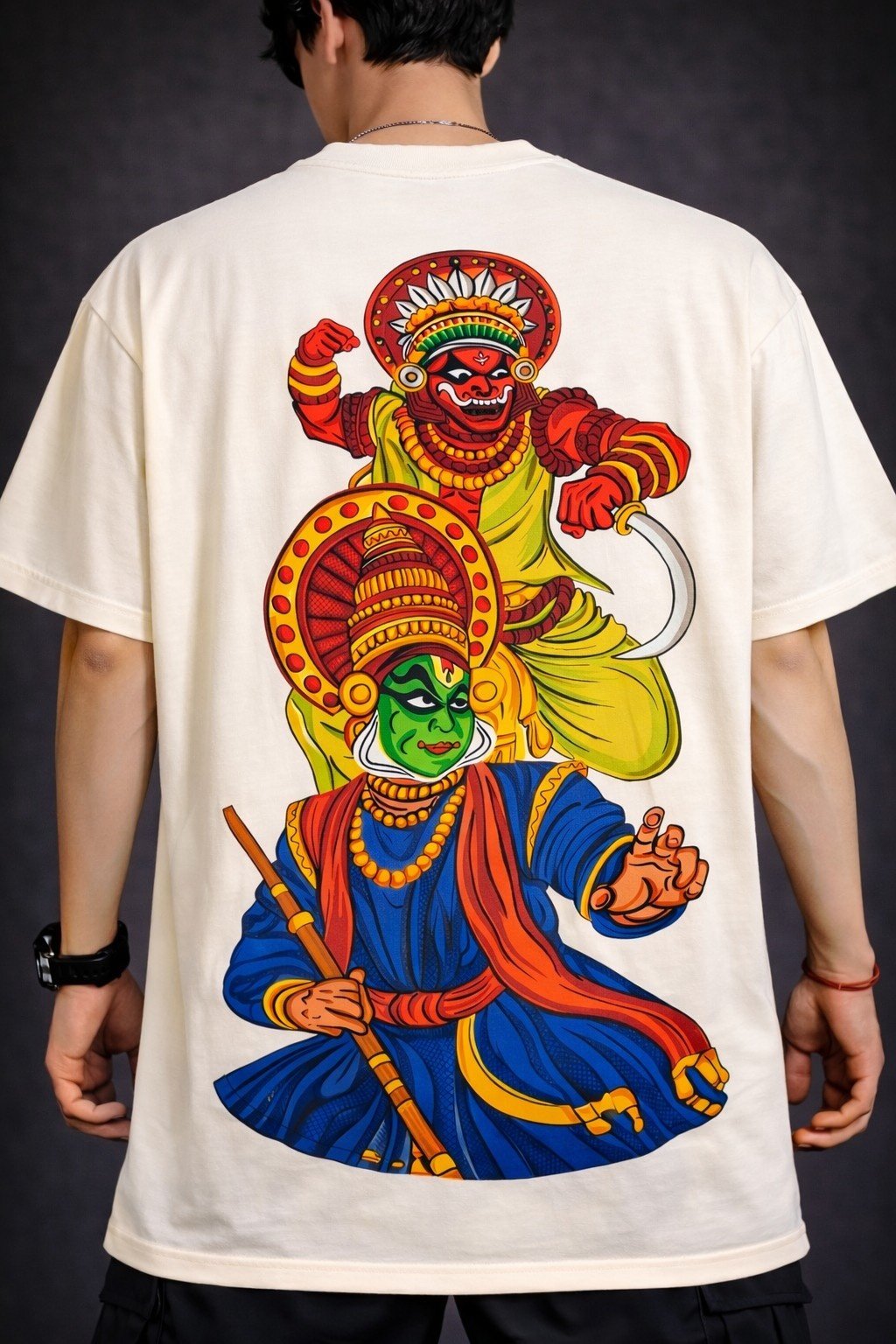 Men's Oversized Off-White Kathakali Warrior Graphic T-shirt