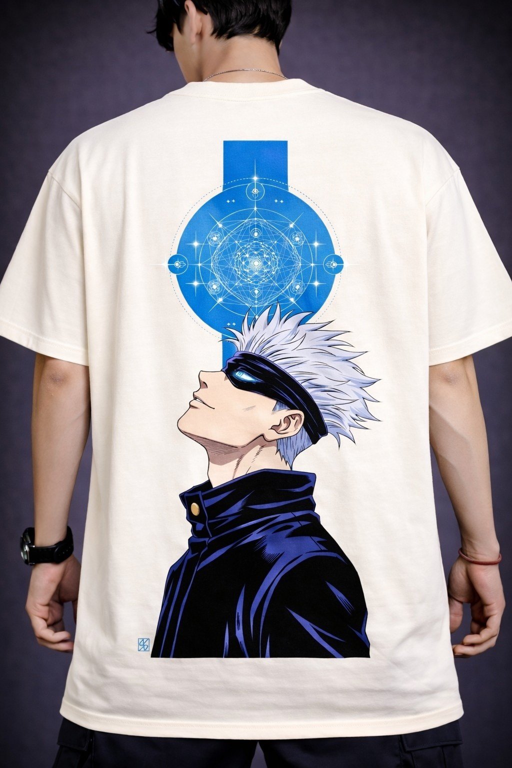 Men's Oversized Off-White Anime Gojo Graphic T-shirt