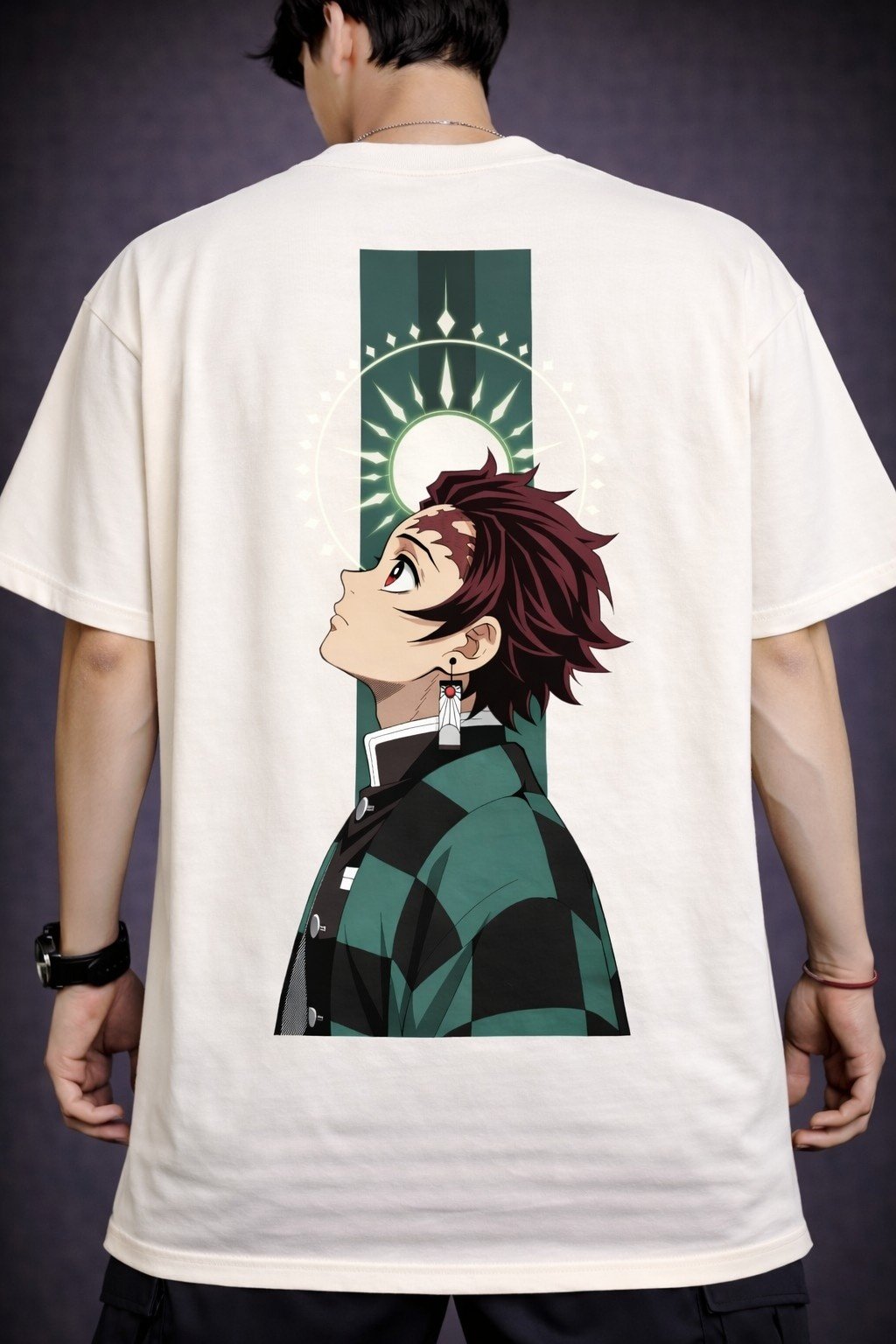 Men's Oversized Off-White Tanjiro Minimal Anime Graphic T-shirt
