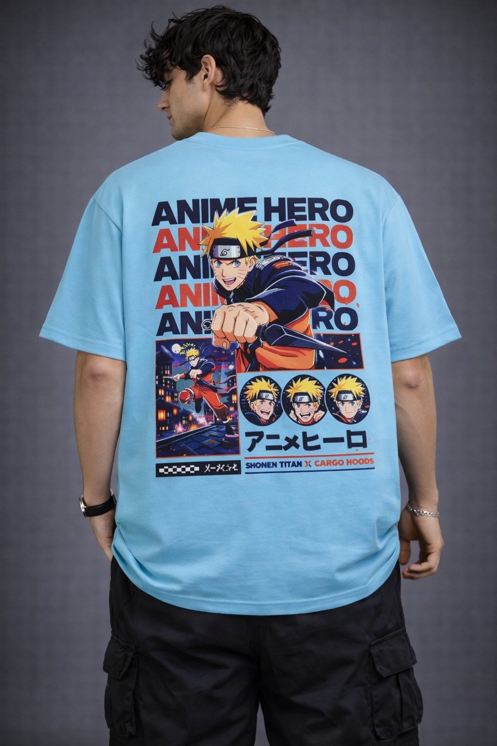 Men's Oversized Anime Hero Graphic T-Shirt