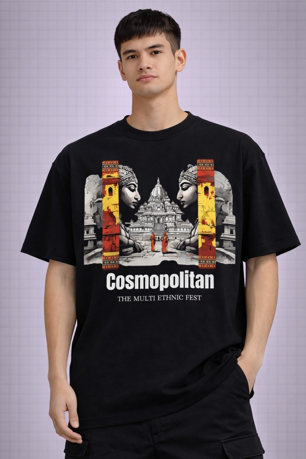 Men's Oversized Black Cosmopolitan Culture Graphic T-shirt