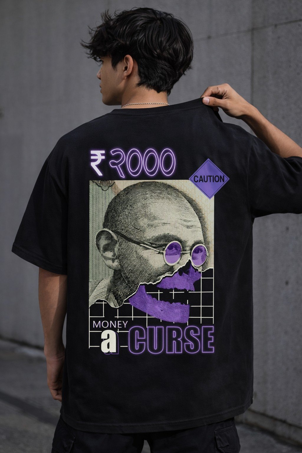 Men's Oversized Black Money Curse Graphic T-shirt