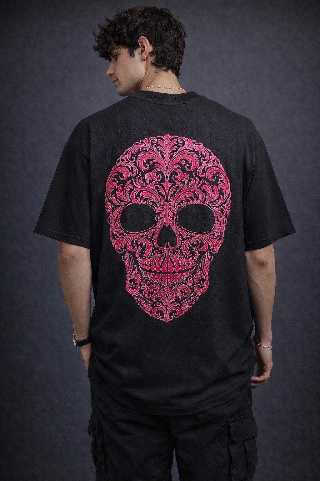 Men's Oversized Gothic Skull Graphic T-Shirt