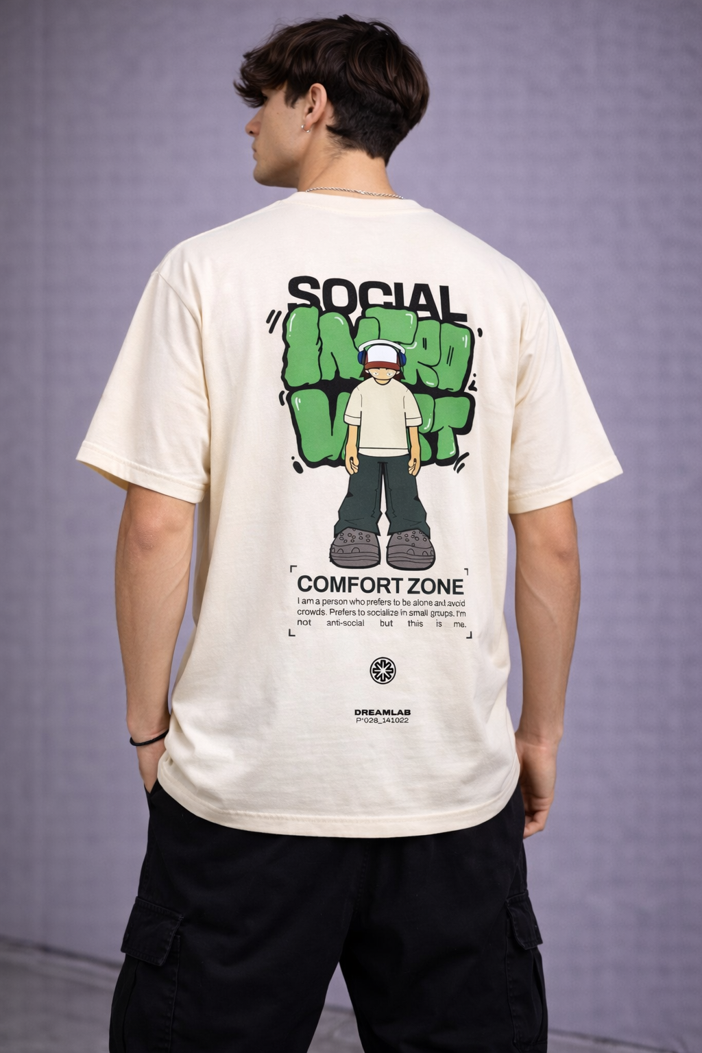 Men's Oversized Off-White Social Introvert Graphic T-shirt