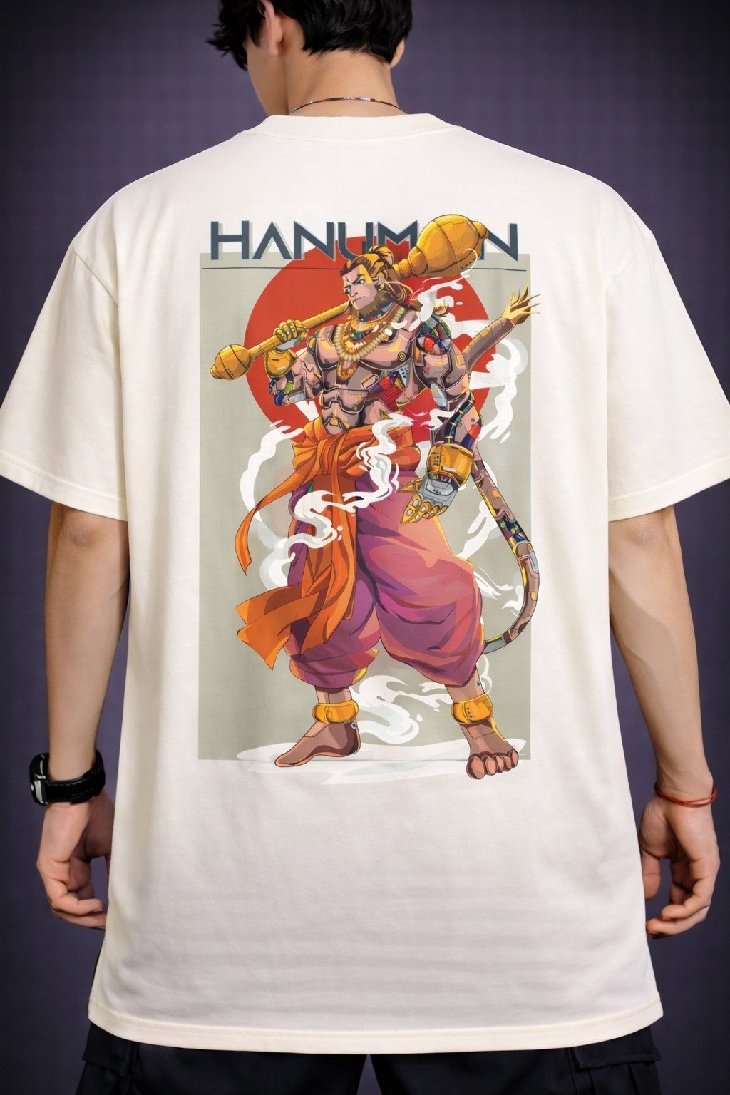 Men's Oversized Off-White Hanuman Warrior Graphic T-shirt