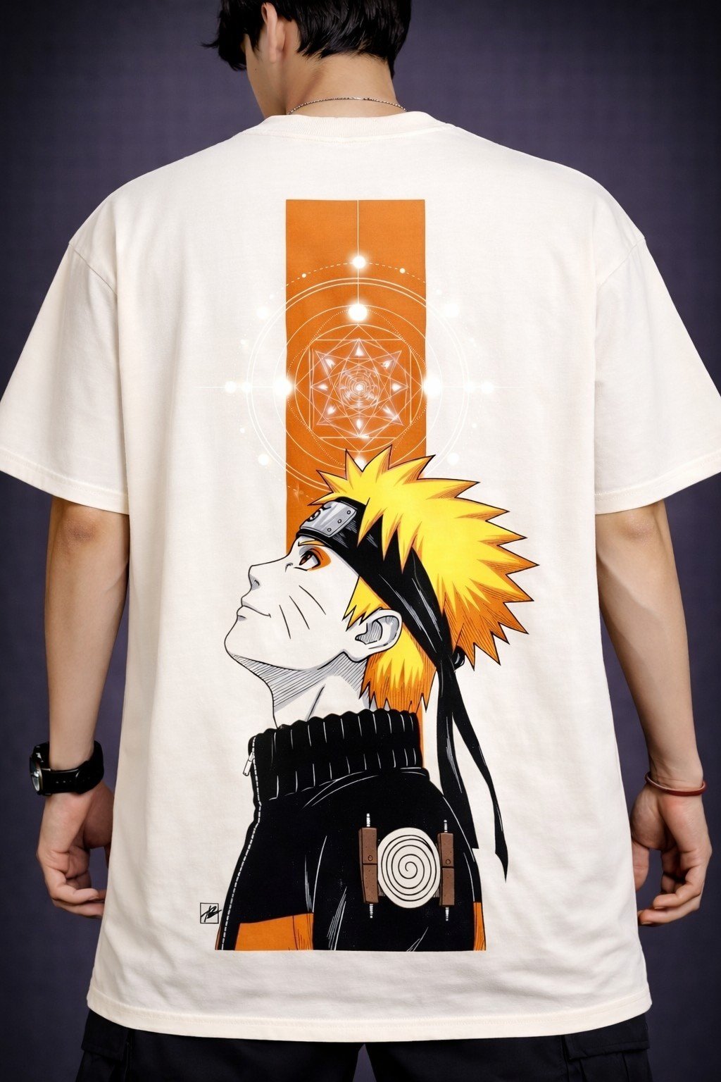 Men's Oversized Off-White Naruto Minimal Anime Graphic T-shirt