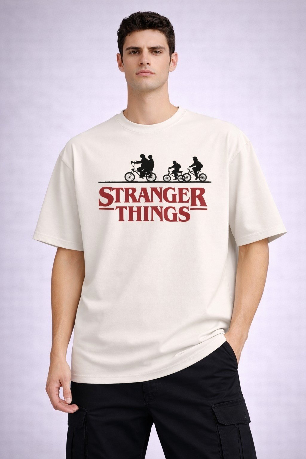 Men's Oversized Off-White Stranger Things Street Graphic T-shirt