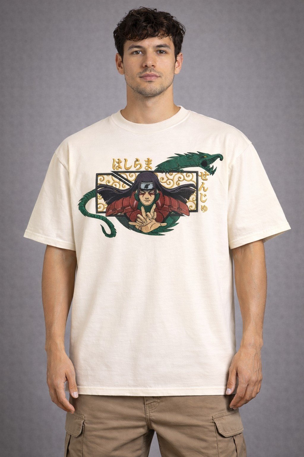 Men's Oversized Off-White Anime Ninja Graphic T-shirt