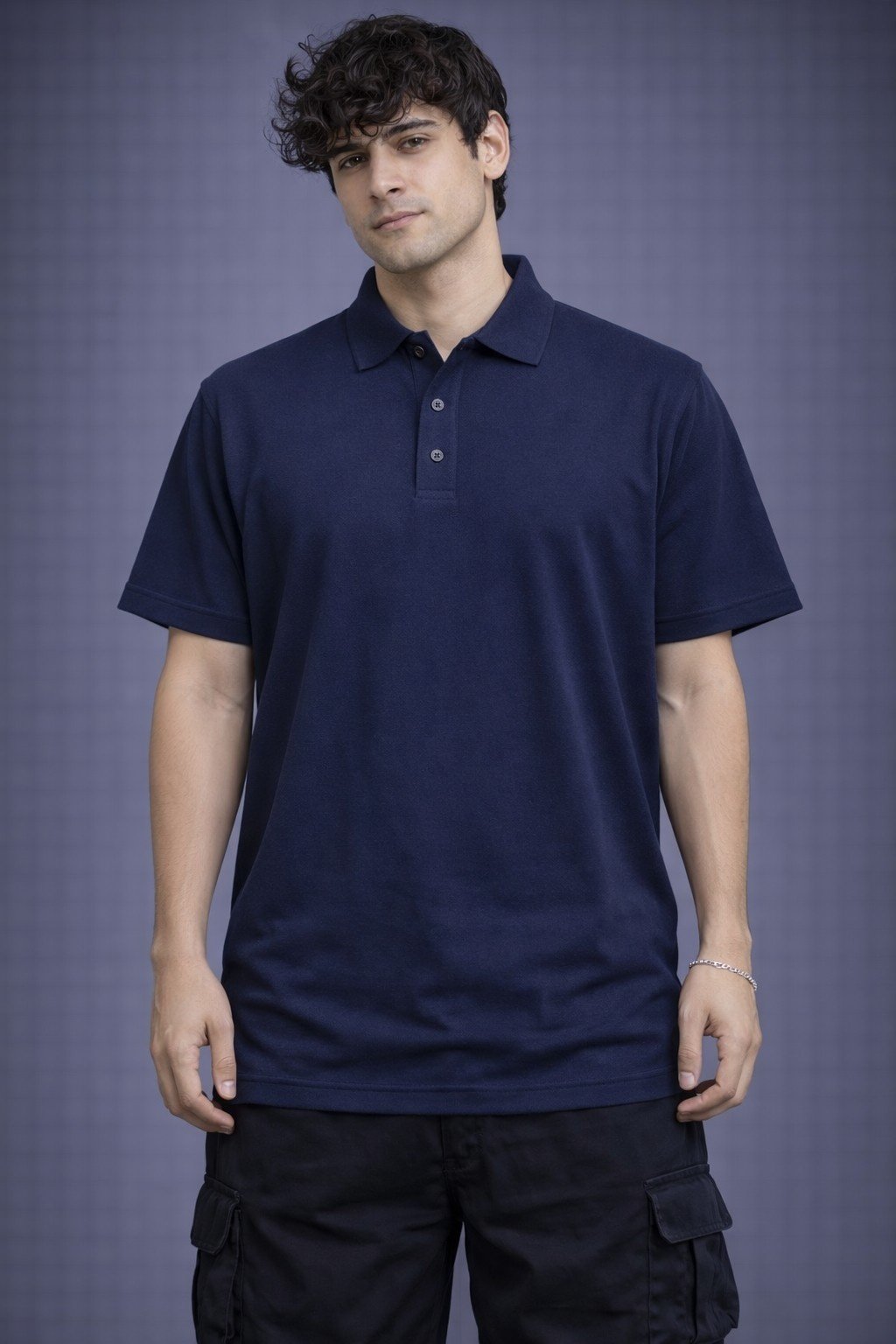 Men's Navy Blue Regular Fit Solid Polo T-Shirt