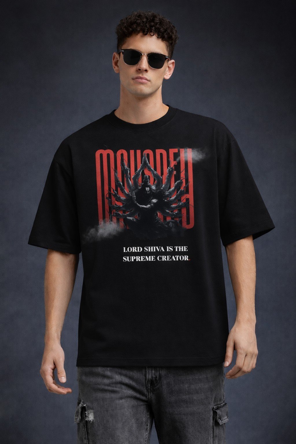 Men's Oversized Black Mahadev Graphic T-shirt