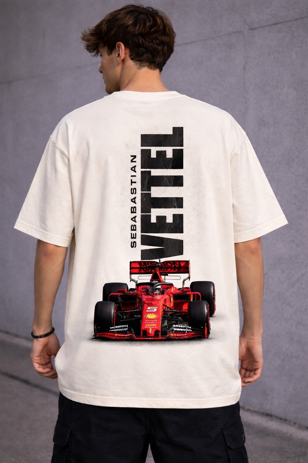 Men's Oversized Off-White Sebastian Vettel F1 Graphic T-shirt