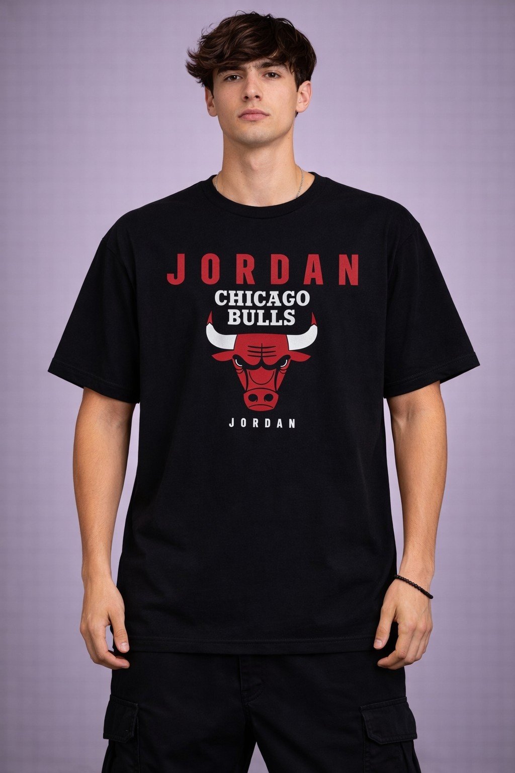 Men's Oversized Black Chicago Bulls Inspired Graphic T-shirt