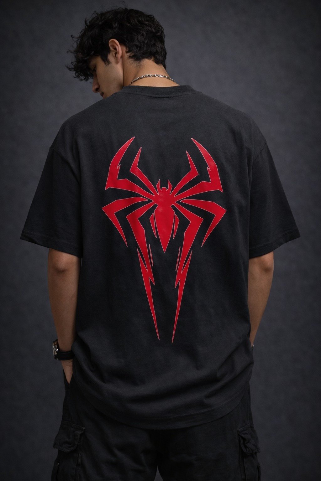 Men's Oversized Black Spider Graphic T-shirt