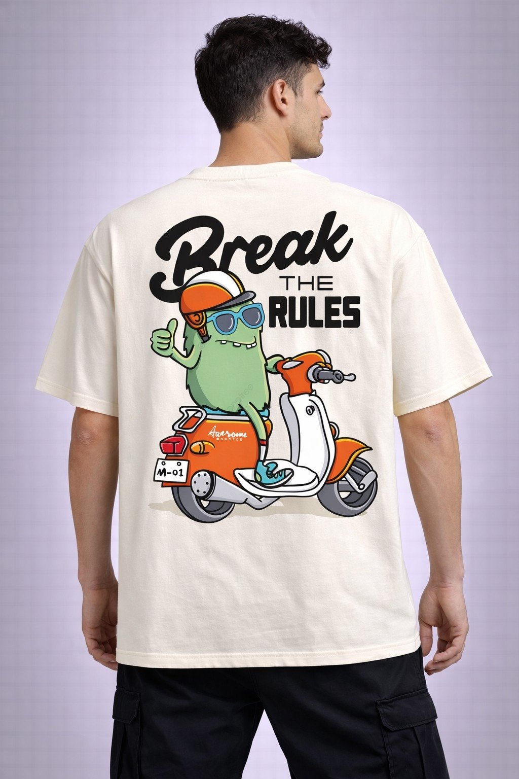 Men's Oversized Off-White Break The Rules Back Graphic T-shirt