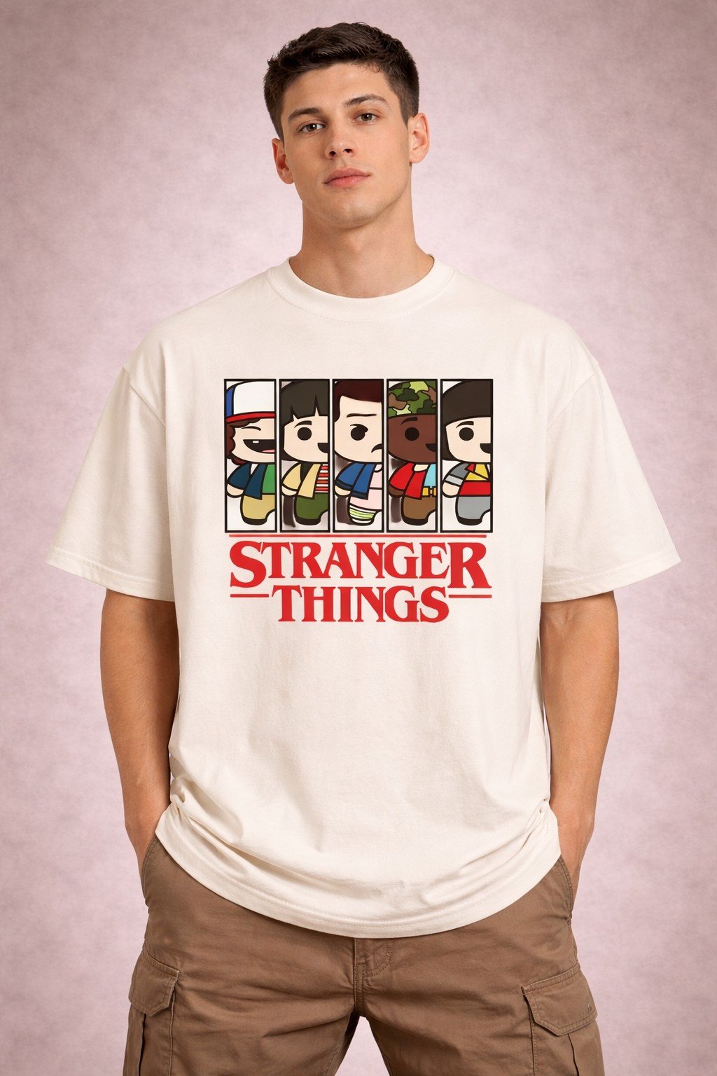 Men's Oversized Off-White Stranger Things Panel Graphic T-shirt
