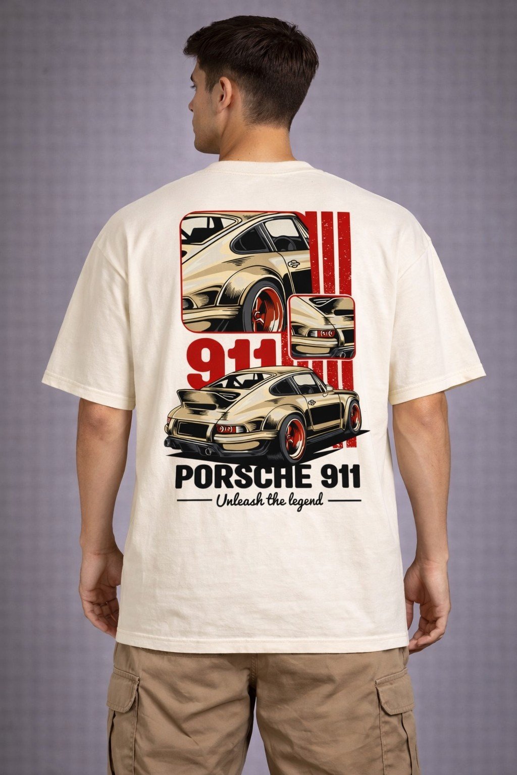 Men's Oversized Off-White Vintage Sports Car Graphic T-shirt