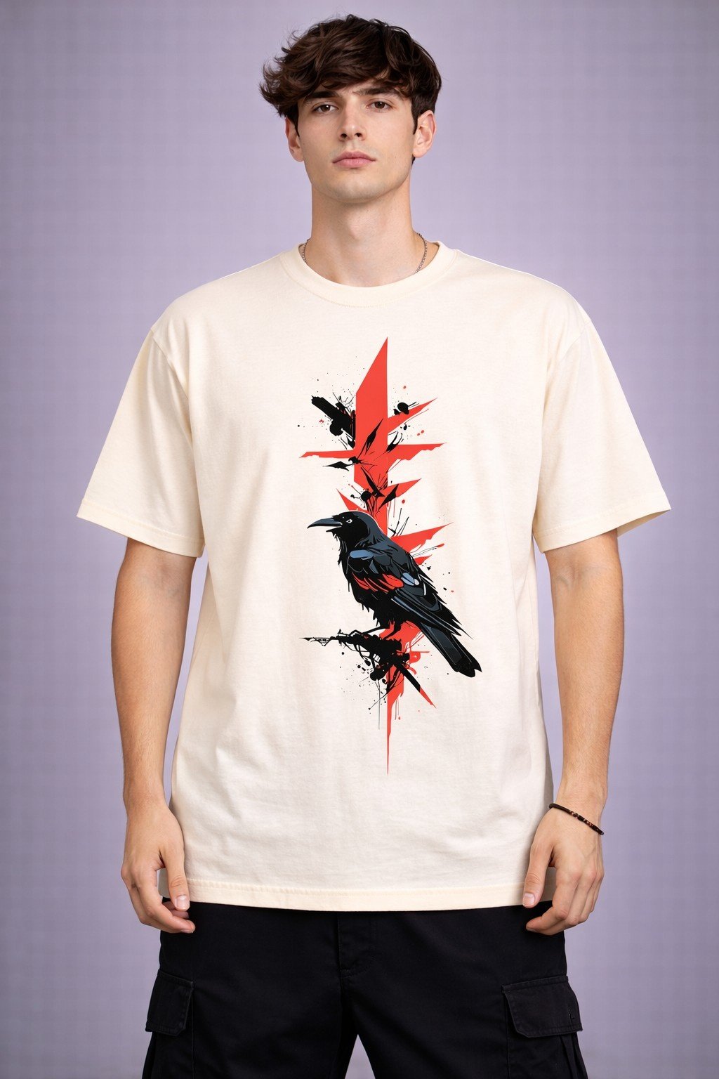 Men's Oversized Off-White Crow Graphic T-shirt