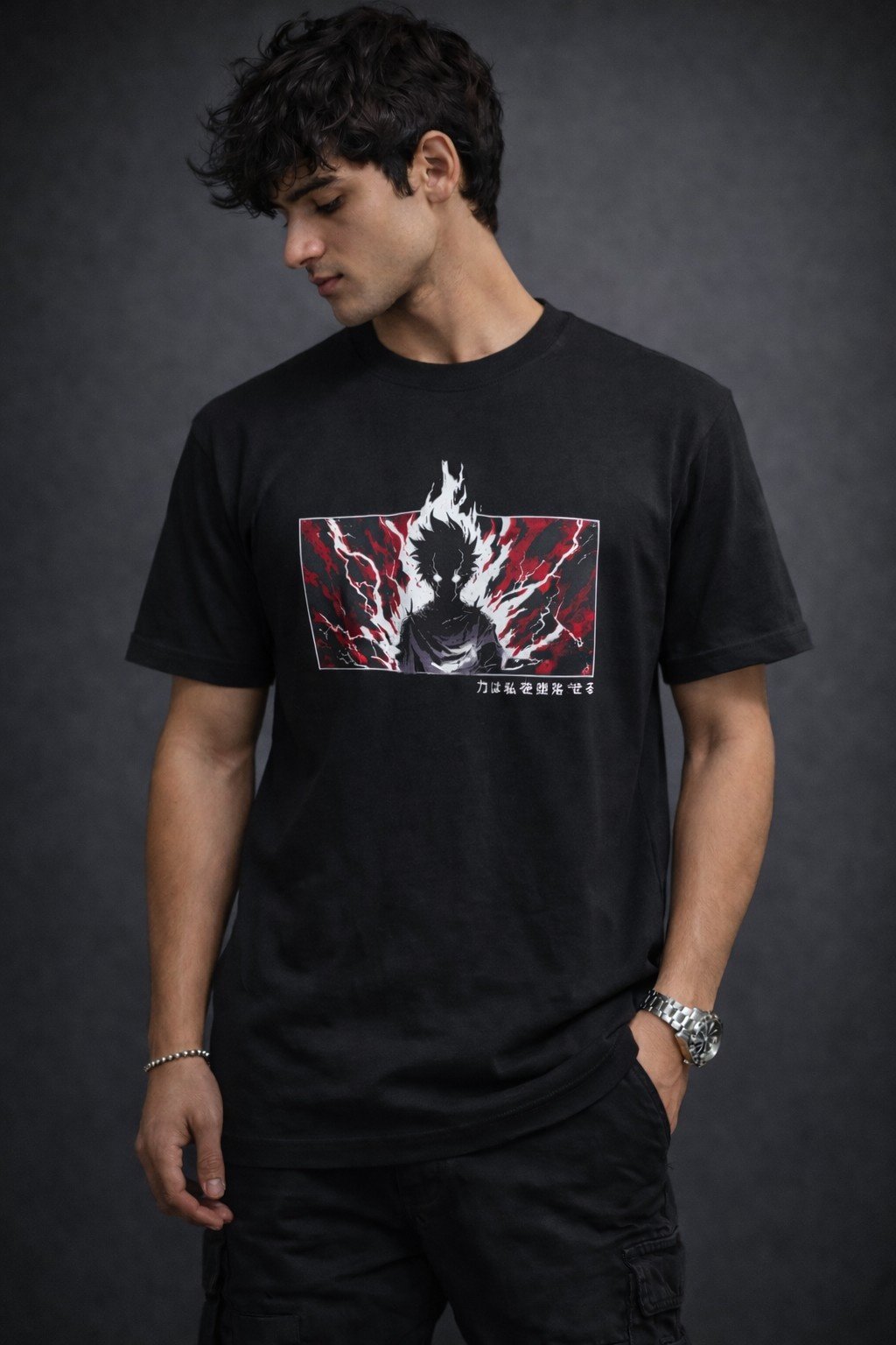 Men's Regular Fit Anime Power Graphic T-Shirt