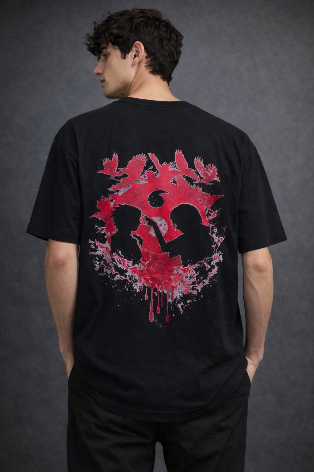 Men's Regular Fit Raven Skull Graphic T-Shirt