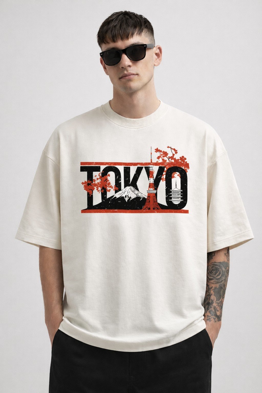 Men's Oversized Tokyo Graphic T-shirt (Off-White)