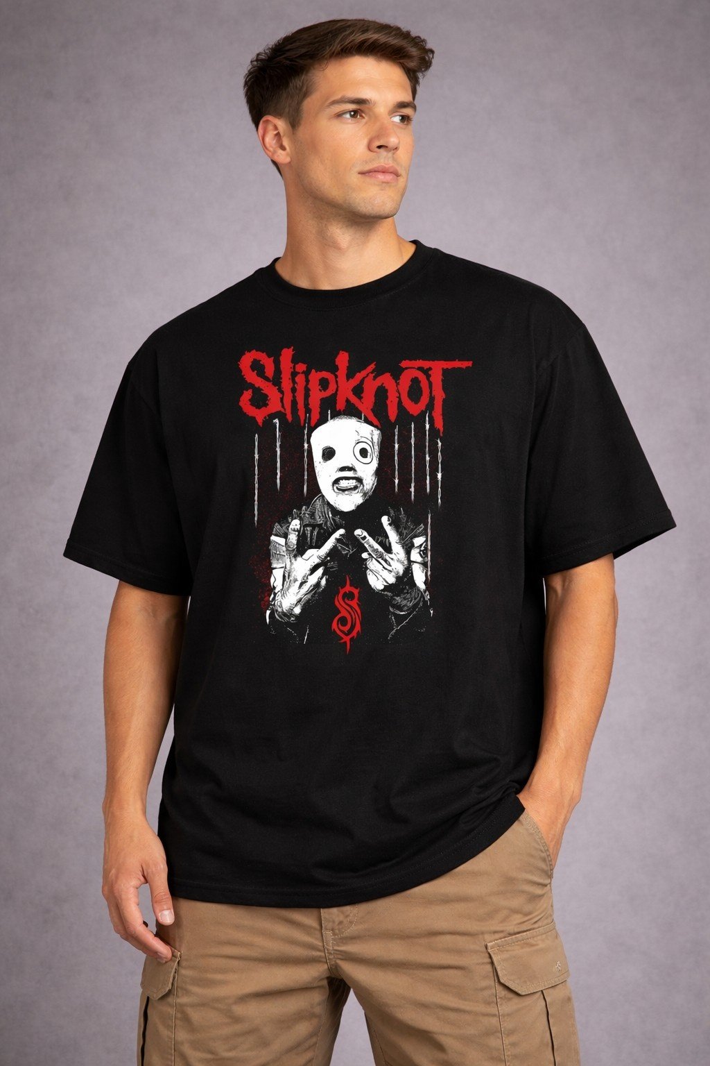 Men's Oversized Black Slipknot Graphic T-shirt