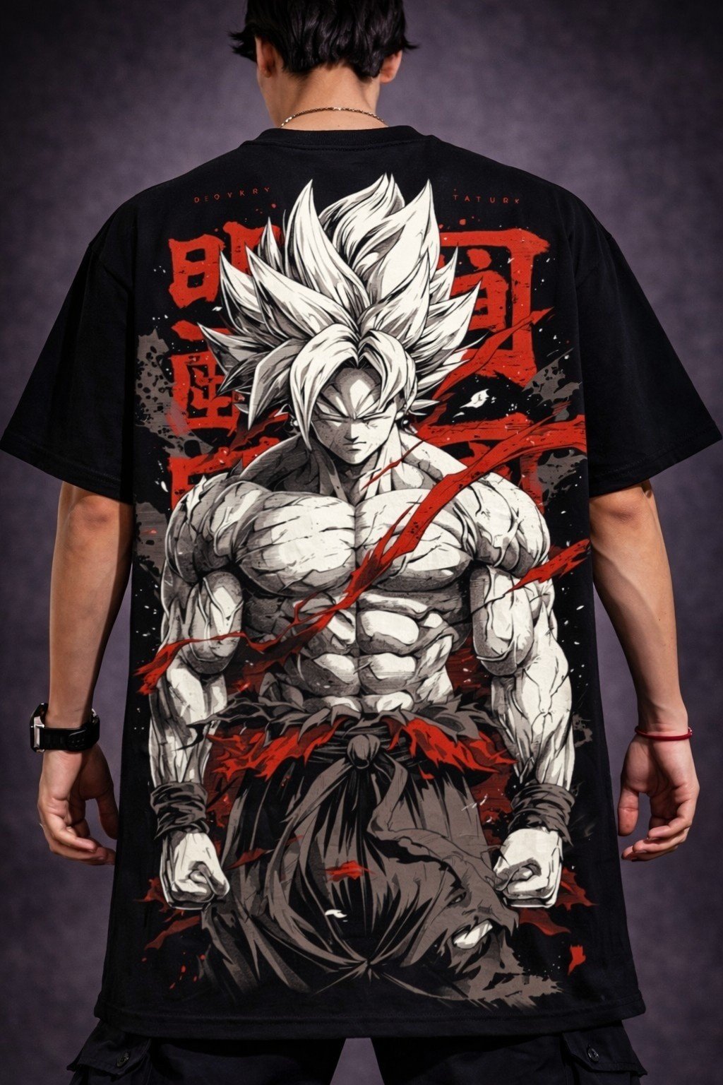 Men's Oversized Black Saiyan Rage Anime Graphic T-shirt